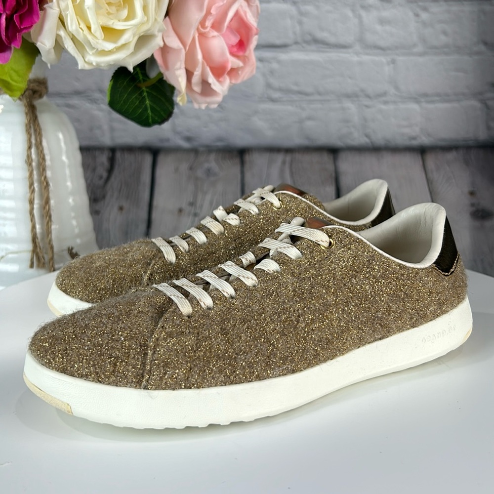 COLE HAAN GRANDPRO Tennis Metallic Real Haircalf Lace Up Sneakers